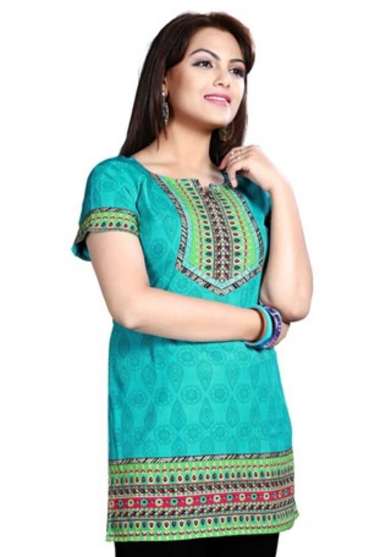 Blue american crepe printed kurti