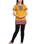 Yellow american crepe printed kurti