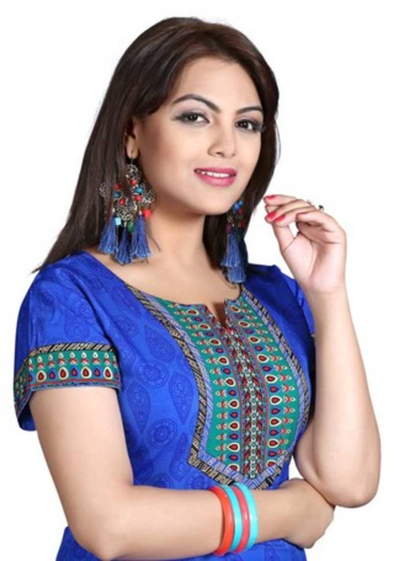 Blue american crepe printed kurti