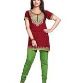 Red american crepe printed kurti