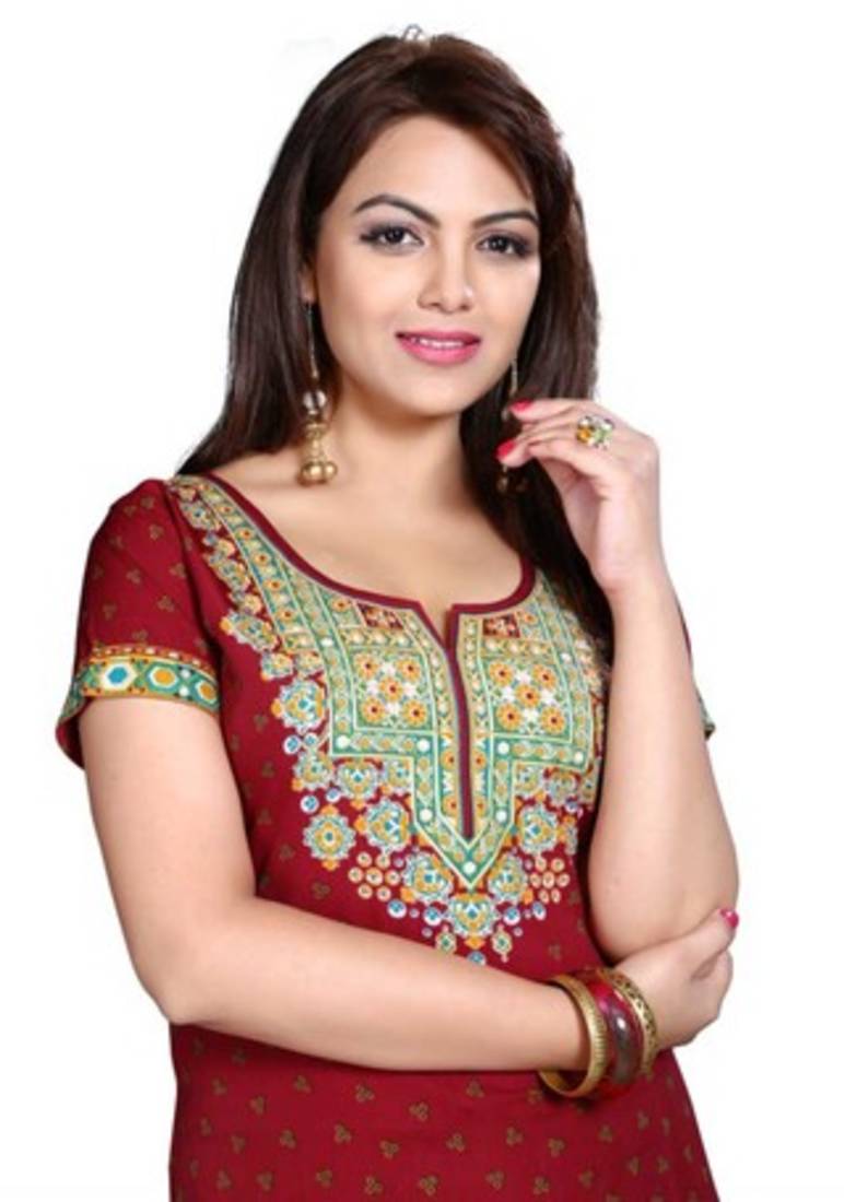 Red american crepe printed kurti