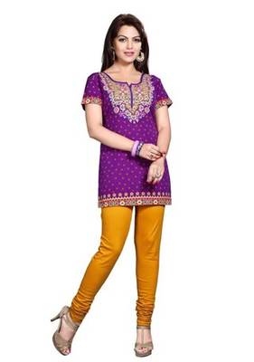 Purple american crepe printed kurti 1