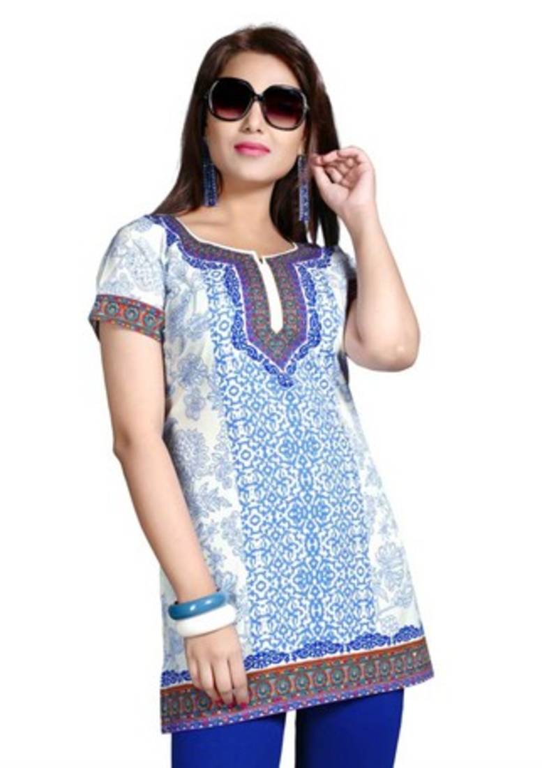 White american crepe printed kurti