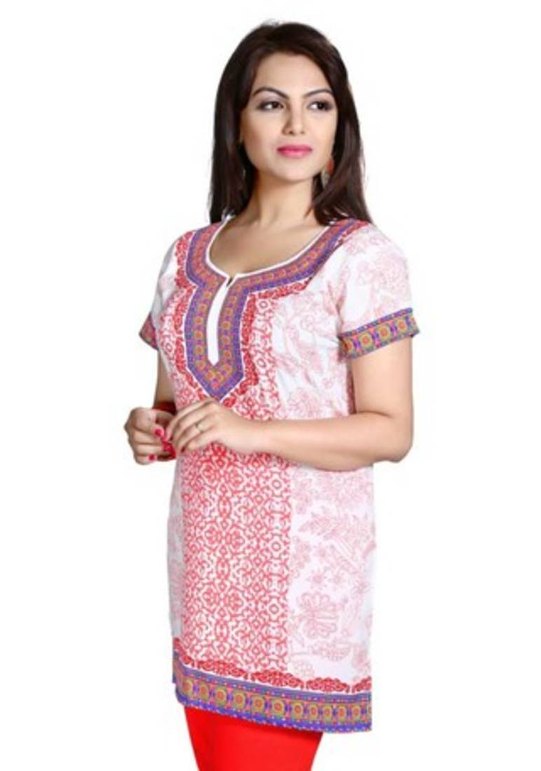 White american crepe printed kurti