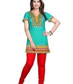 Green american crepe printed kurti