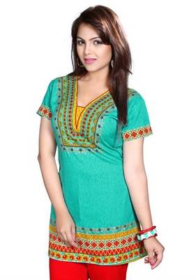 Green american crepe printed kurti 5