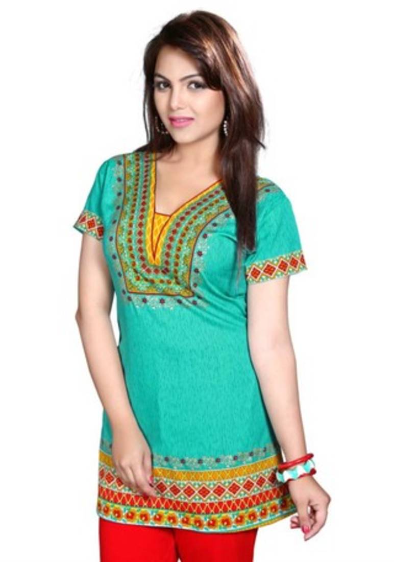 Green american crepe printed kurti