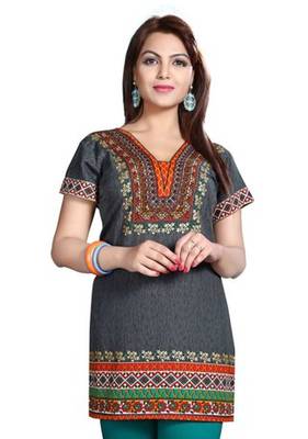 Grey american crepe printed kurti 5