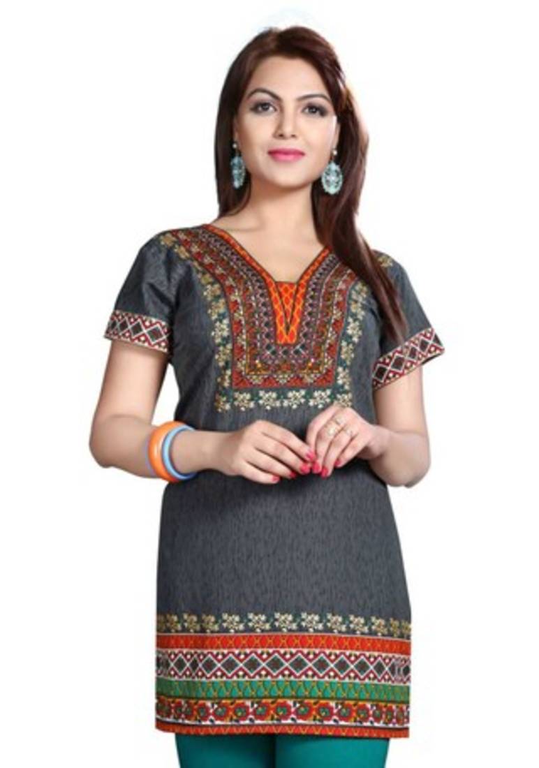 Grey american crepe printed kurti