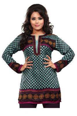 Green and pink french jacquard printed kurti 1