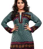 Green and pink french jacquard printed kurti