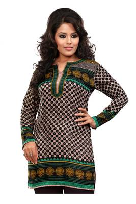 Brown and green french jacquard printed kurti 1