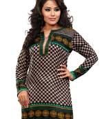 Brown and green french jacquard printed kurti