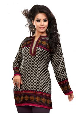 Brown and pink french jacquard printed kurti 1