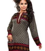 Brown and pink french jacquard printed kurti