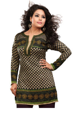 Brown and green french jacquard printed kurti 1