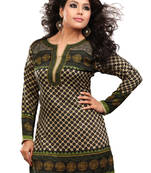 Brown and green french jacquard printed kurti