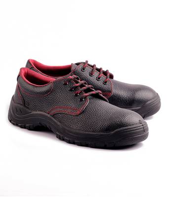 Black and red split leather footwear 1