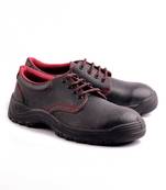 Black and red split leather footwear