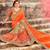 Orange and Beige printed art silk saree with blouse