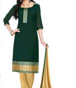 Dark green embroidered banarasi unstitched salwar with dupatta