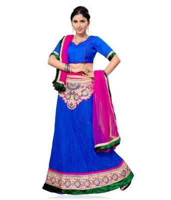 Blue Jacquard Embroidered Lehenga Choli 1