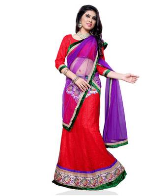 Red Jacquard Embroidered Lehenga Choli 1