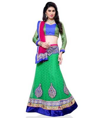 Green Jacquard Embroidered Lehenga Choli 1