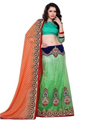 Green Jacquard Embroidered Lehenga Choli 1