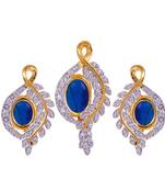 Gold and Rhodium Plated Emerald Blue Pendant Set