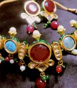 Rajwara Classic Navratna Gold Foil Necklace Set