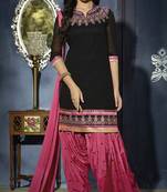Black embroidered georgette unstitched salwar with dupatta