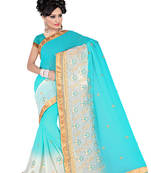 light_turquoise embroidered georgette saree With Blouse