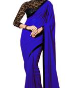 Blue plain chiffon saree with blouse