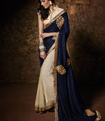 Off white embroidered velvet saree with blouse