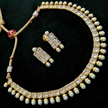 Gold Plated Cz White Stone Designer Necklace Set 1