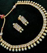 Gold Plated Cz White Stone Designer Necklace Set