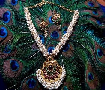 Gold Plated  Multicolor Kundhan With Pearl Necklace Set 1