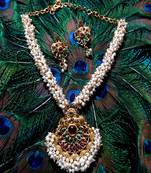 Gold Plated  Multicolor Kundhan With Pearl Necklace Set