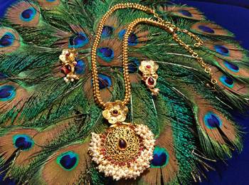 Gold Plated Pink Stones Necklace Set 1