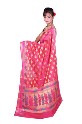 pink embroidered cotton saree With Blouse 1