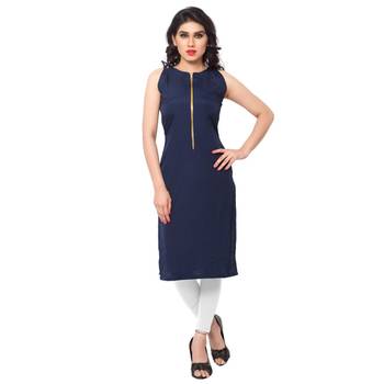 Blue faux crepe printed kurti 1