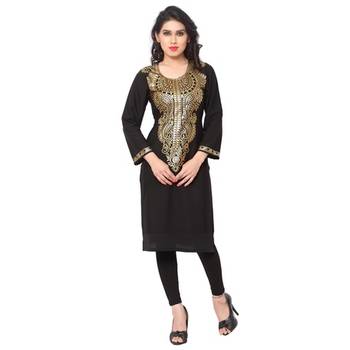 Black faux crepe printed kurti 1