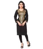 Black faux crepe printed kurti