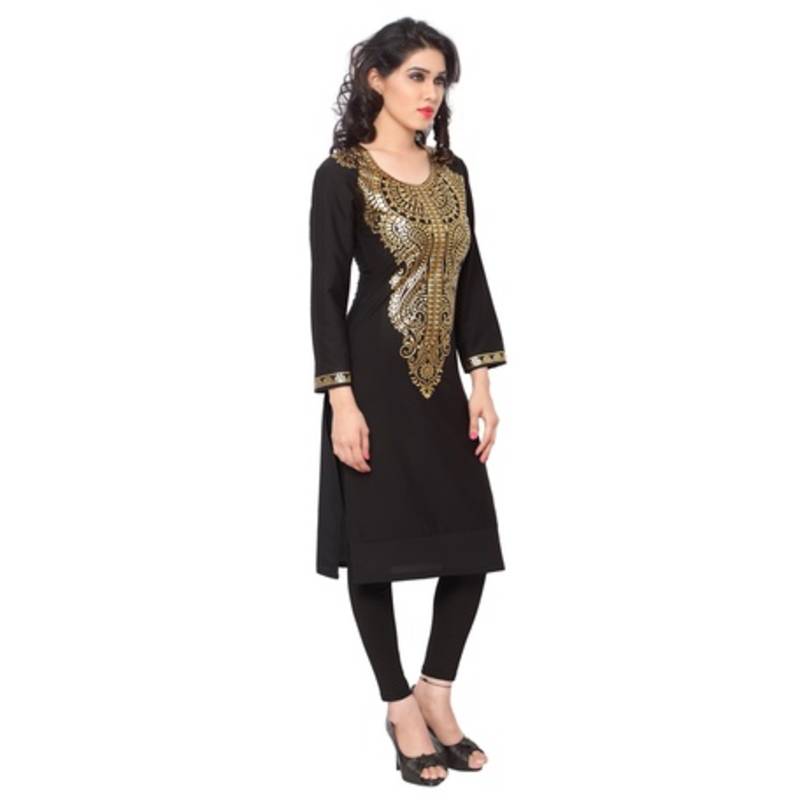 Black faux crepe printed kurti