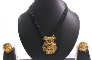 Antic Pendant Black Thread Mangalsutra Necklace Set 1