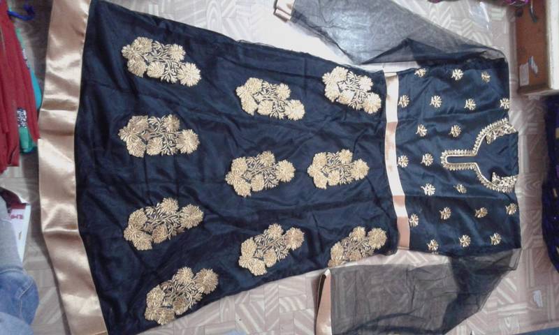Black with Embroidery Patch work Deepika padukon Net suit