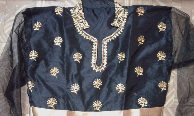 Black with Embroidery Patch work Deepika padukon Net suit