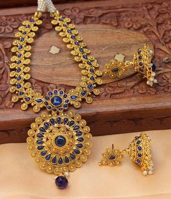 Blue Gold Plated Agate Necklace Sets 1