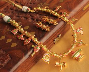 Beautiful Ad Stone Pink Green Shiva Necklace Set 1